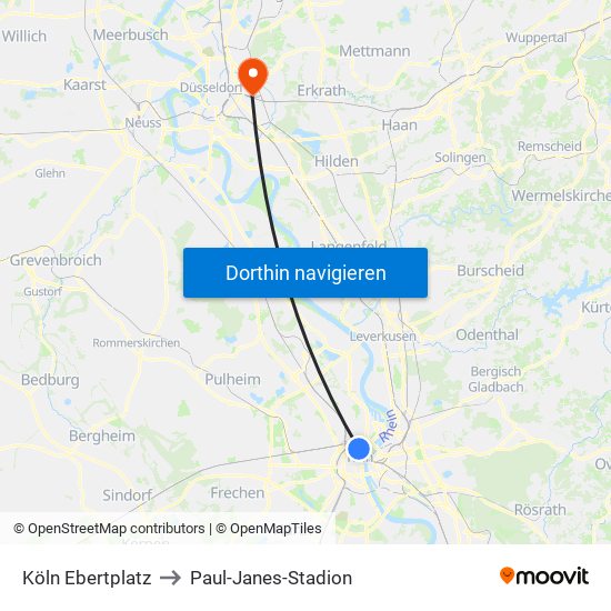 Köln Ebertplatz to Paul-Janes-Stadion map