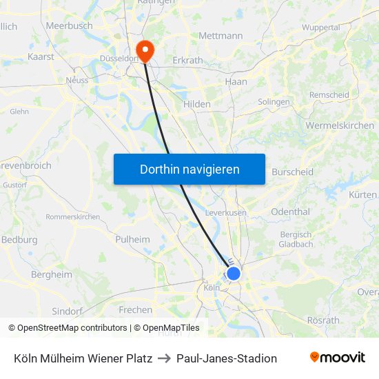 Köln Mülheim Wiener Platz to Paul-Janes-Stadion map