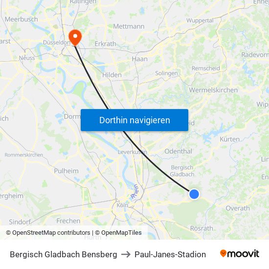 Bergisch Gladbach Bensberg to Paul-Janes-Stadion map