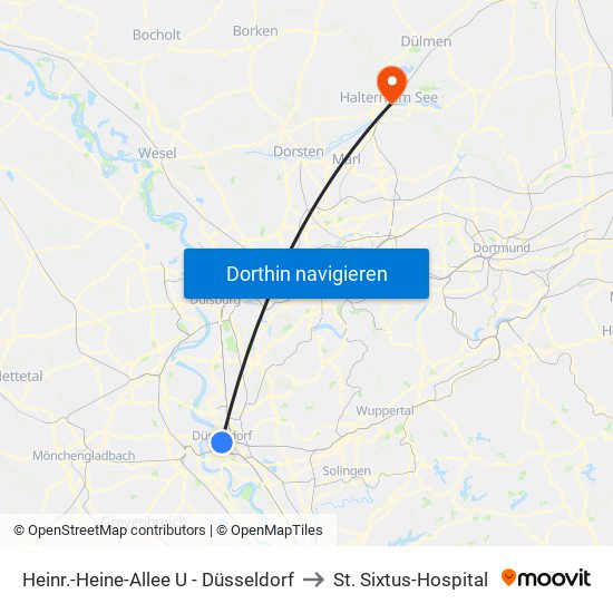 Heinr.-Heine-Allee U - Düsseldorf to St. Sixtus-Hospital map