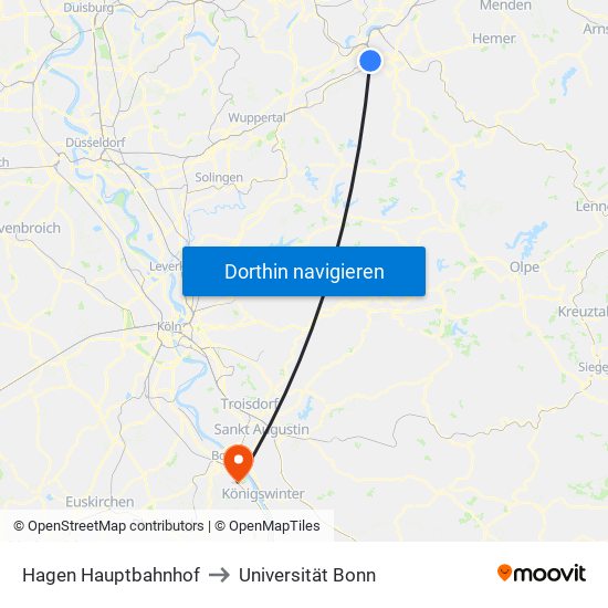 Hagen Hauptbahnhof to Universität Bonn map