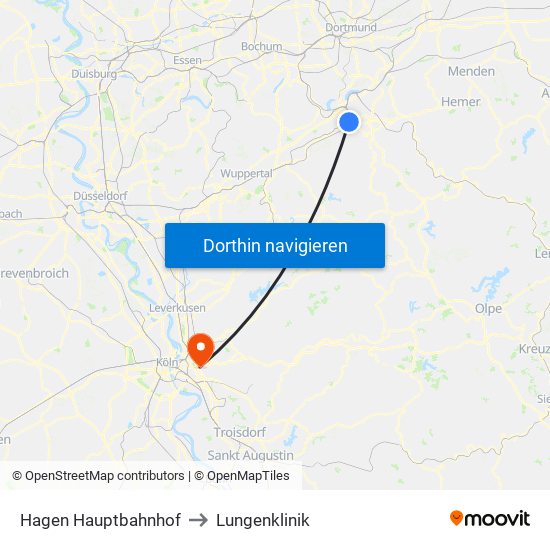 Hagen Hauptbahnhof to Lungenklinik map