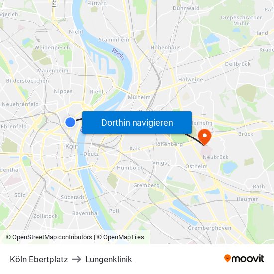 Köln Ebertplatz to Lungenklinik map