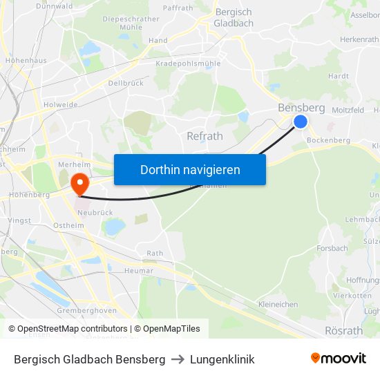Bergisch Gladbach Bensberg to Lungenklinik map