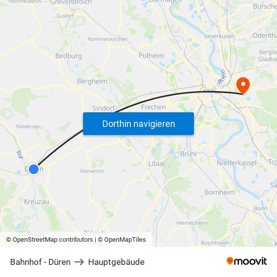 Bahnhof - Düren to Hauptgebäude map