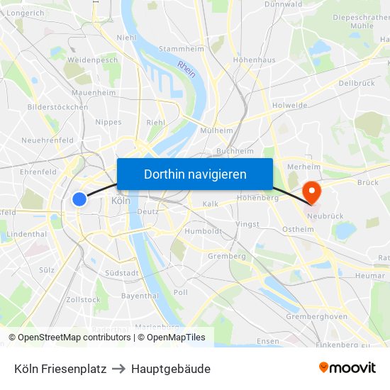 Köln Friesenplatz to Hauptgebäude map
