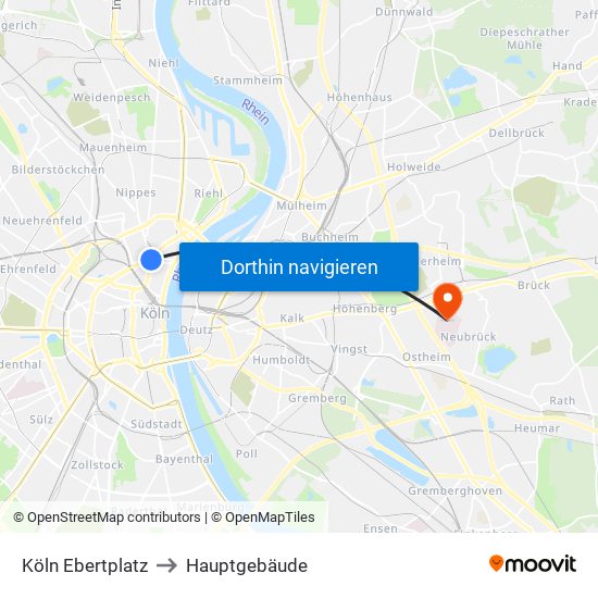 Köln Ebertplatz to Hauptgebäude map