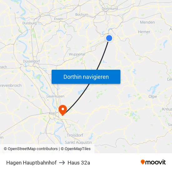 Hagen Hauptbahnhof to Haus 32a map