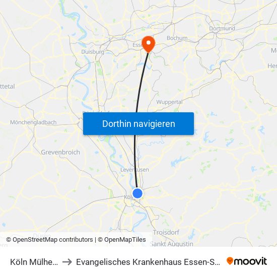 Köln Mülheim Wiener Platz to Evangelisches Krankenhaus Essen-Steele (Ehemals Knappschafts-Krankenhaus) map