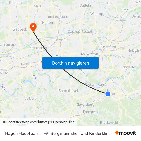 Hagen Hauptbahnhof to Bergmannsheil Und Kinderklinik Buer map