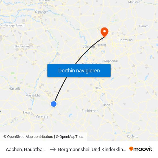 Aachen, Hauptbahnhof to Bergmannsheil Und Kinderklinik Buer map