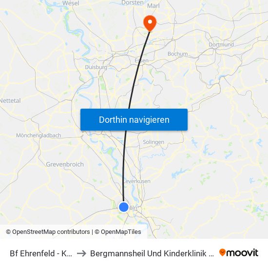 Bf Ehrenfeld - Köln to Bergmannsheil Und Kinderklinik Buer map