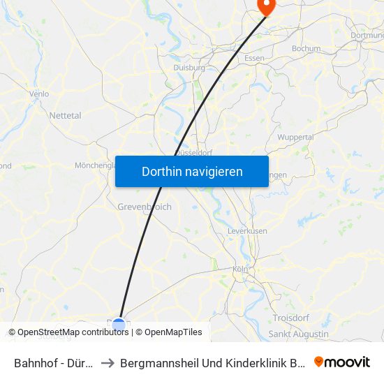 Bahnhof - Düren to Bergmannsheil Und Kinderklinik Buer map