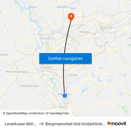 Leverkusen Mitte Bf to Bergmannsheil Und Kinderklinik Buer map