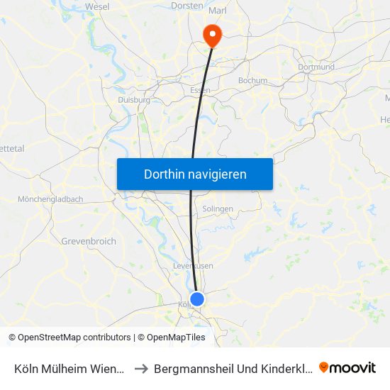 Köln Mülheim Wiener Platz to Bergmannsheil Und Kinderklinik Buer map