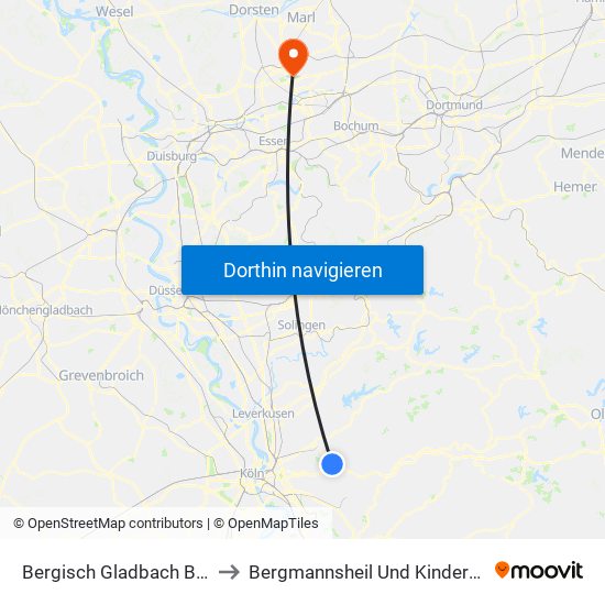Bergisch Gladbach Bensberg to Bergmannsheil Und Kinderklinik Buer map