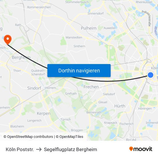 Köln Poststr. to Segelflugplatz Bergheim map