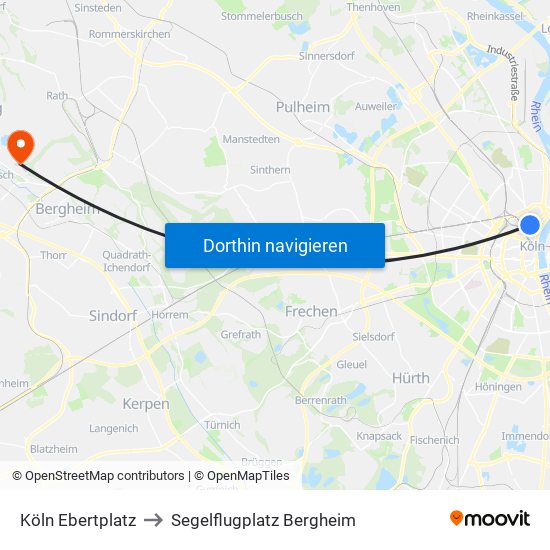 Köln Ebertplatz to Segelflugplatz Bergheim map