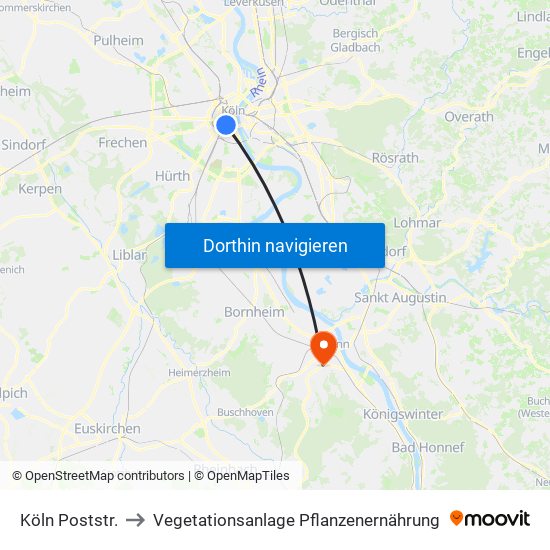 Köln Poststr. to Vegetationsanlage Pflanzenernährung map
