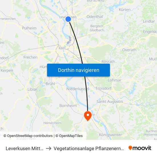 Leverkusen Mitte Bf to Vegetationsanlage Pflanzenernährung map