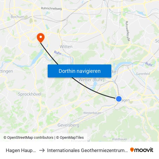 Hagen Hauptbahnhof to Internationales Geothermiezentrum / Fraunhofer-Institut map