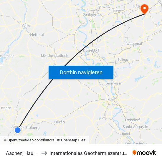 Aachen, Hauptbahnhof to Internationales Geothermiezentrum / Fraunhofer-Institut map