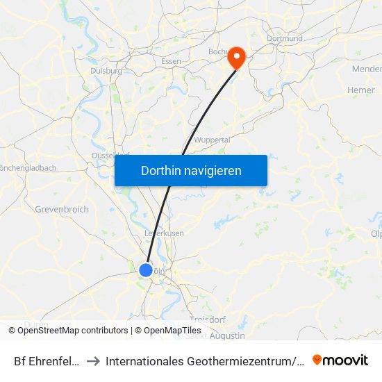 Bf Ehrenfeld - Köln to Internationales Geothermiezentrum / Fraunhofer-Institut map
