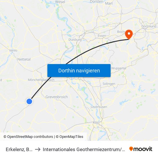 Erkelenz, Bahnhof to Internationales Geothermiezentrum / Fraunhofer-Institut map