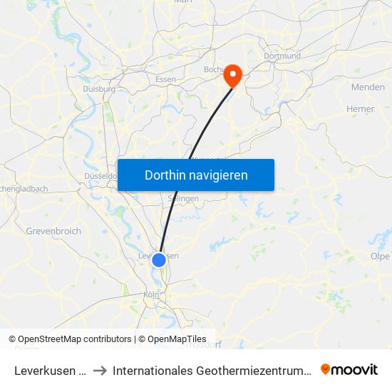 Leverkusen Mitte Bf to Internationales Geothermiezentrum / Fraunhofer-Institut map