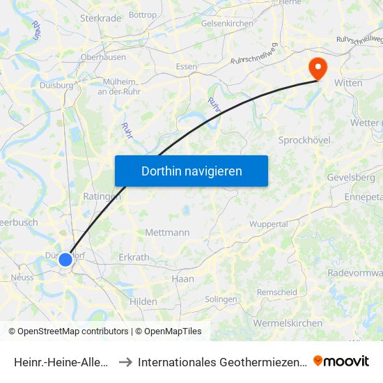 Heinr.-Heine-Allee U - Düsseldorf to Internationales Geothermiezentrum / Fraunhofer-Institut map