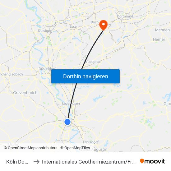 Köln Dom/Hbf to Internationales Geothermiezentrum / Fraunhofer-Institut map