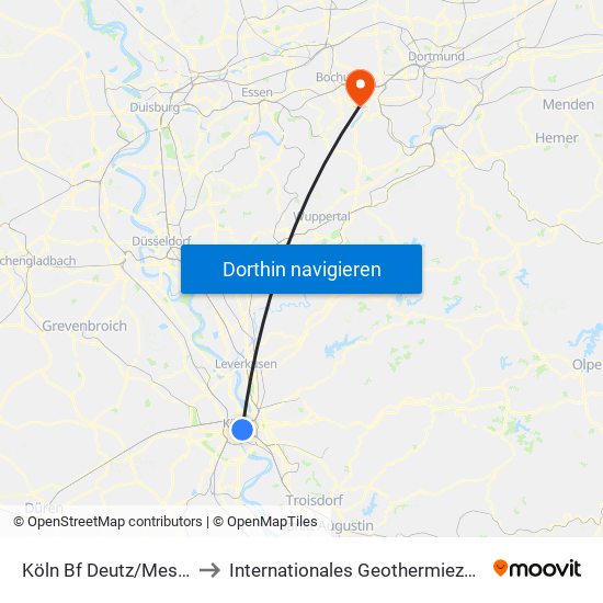 Köln Bf Deutz/Messe Lanxess Arena to Internationales Geothermiezentrum / Fraunhofer-Institut map