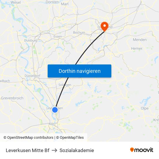 Leverkusen Mitte Bf to Sozialakademie map