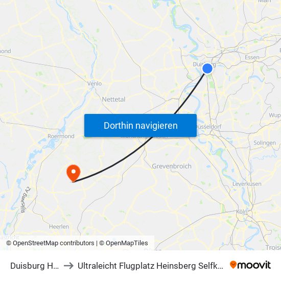 Duisburg Hbf to Ultraleicht Flugplatz Heinsberg Selfkant map