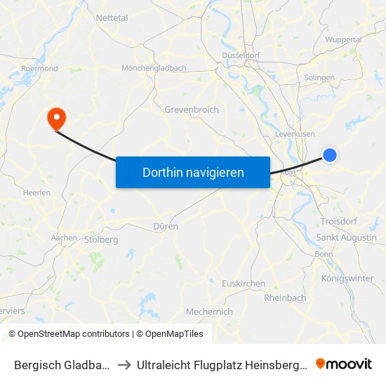 Bergisch Gladbach (S) to Ultraleicht Flugplatz Heinsberg Selfkant map