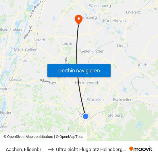 Aachen, Elisenbrunnen to Ultraleicht Flugplatz Heinsberg Selfkant map