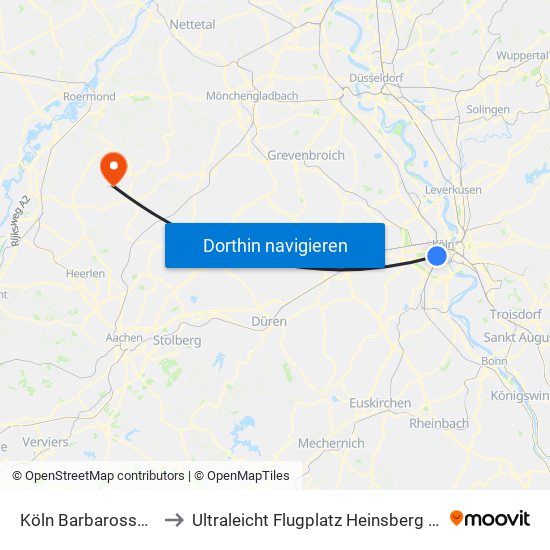 Köln Barbarossaplatz to Ultraleicht Flugplatz Heinsberg Selfkant map