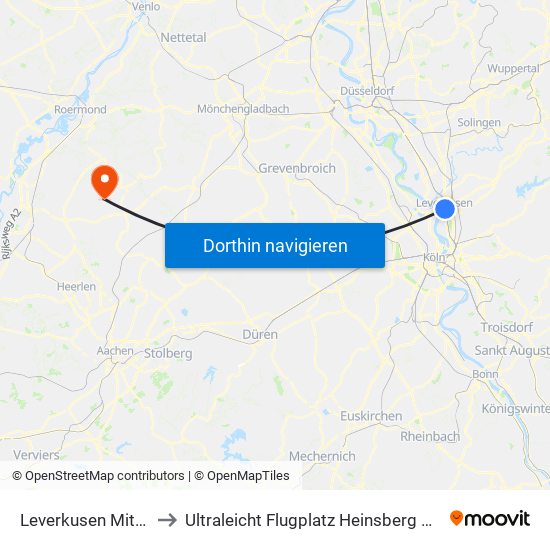Leverkusen Mitte Bf to Ultraleicht Flugplatz Heinsberg Selfkant map