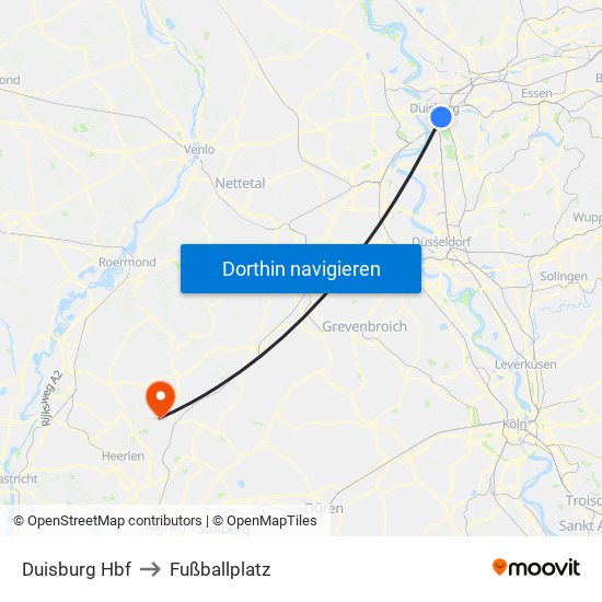 Duisburg Hbf to Fußballplatz map