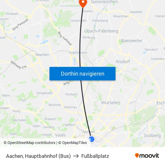 Aachen, Hauptbahnhof (Bus) to Fußballplatz map