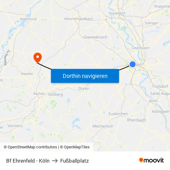 Bf Ehrenfeld - Köln to Fußballplatz map