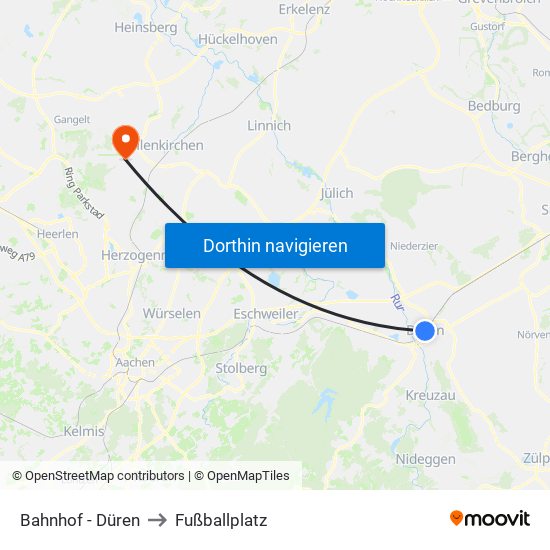 Bahnhof - Düren to Fußballplatz map