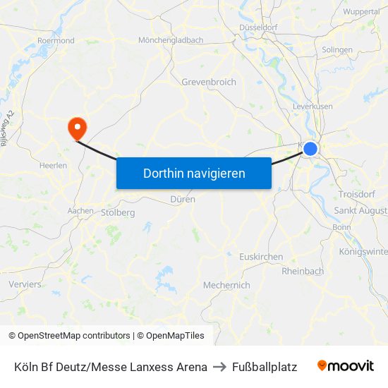 Köln Bf Deutz/Messe Lanxess Arena to Fußballplatz map