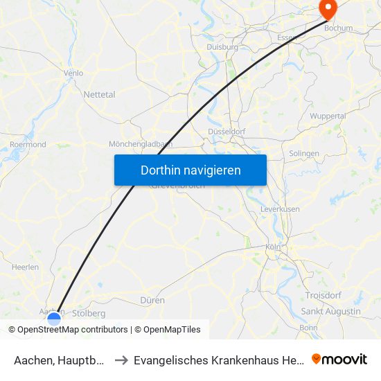 Aachen, Hauptbahnhof to Evangelisches Krankenhaus Herne-Eickel map