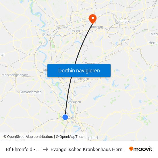 Bf Ehrenfeld - Köln to Evangelisches Krankenhaus Herne-Eickel map