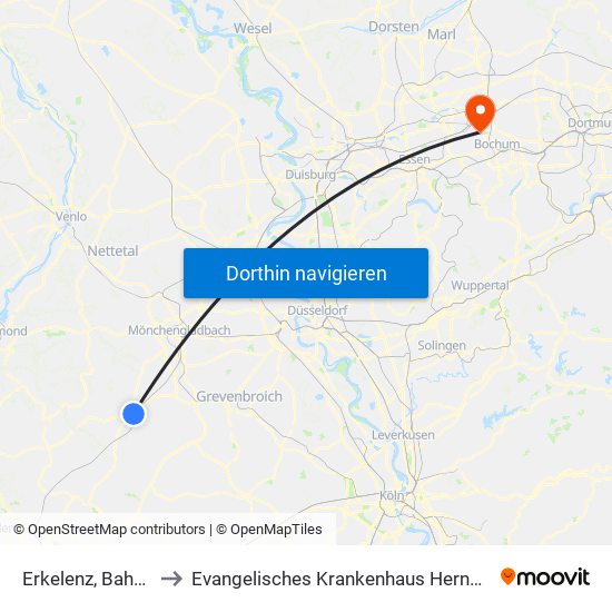 Erkelenz, Bahnhof to Evangelisches Krankenhaus Herne-Eickel map