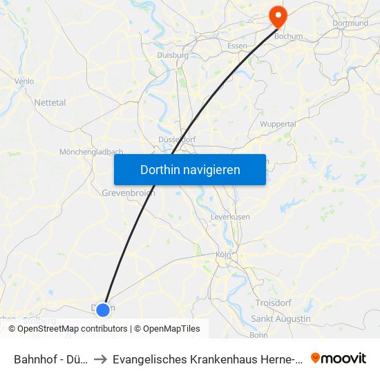 Bahnhof - Düren to Evangelisches Krankenhaus Herne-Eickel map