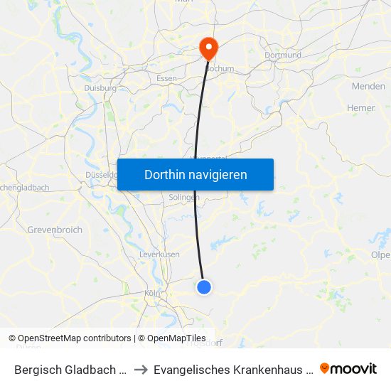 Bergisch Gladbach Bensberg to Evangelisches Krankenhaus Herne-Eickel map