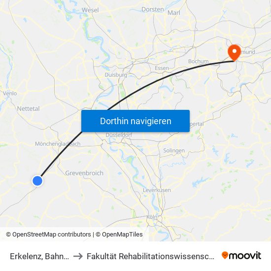 Erkelenz, Bahnhof to Fakultät Rehabilitationswissenschaften map