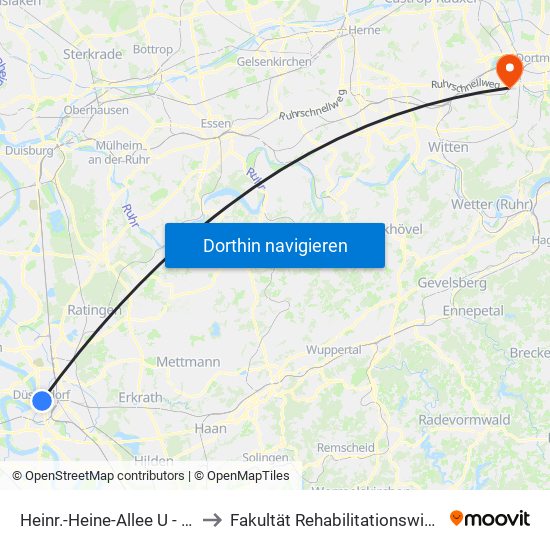 Heinr.-Heine-Allee U - Düsseldorf to Fakultät Rehabilitationswissenschaften map